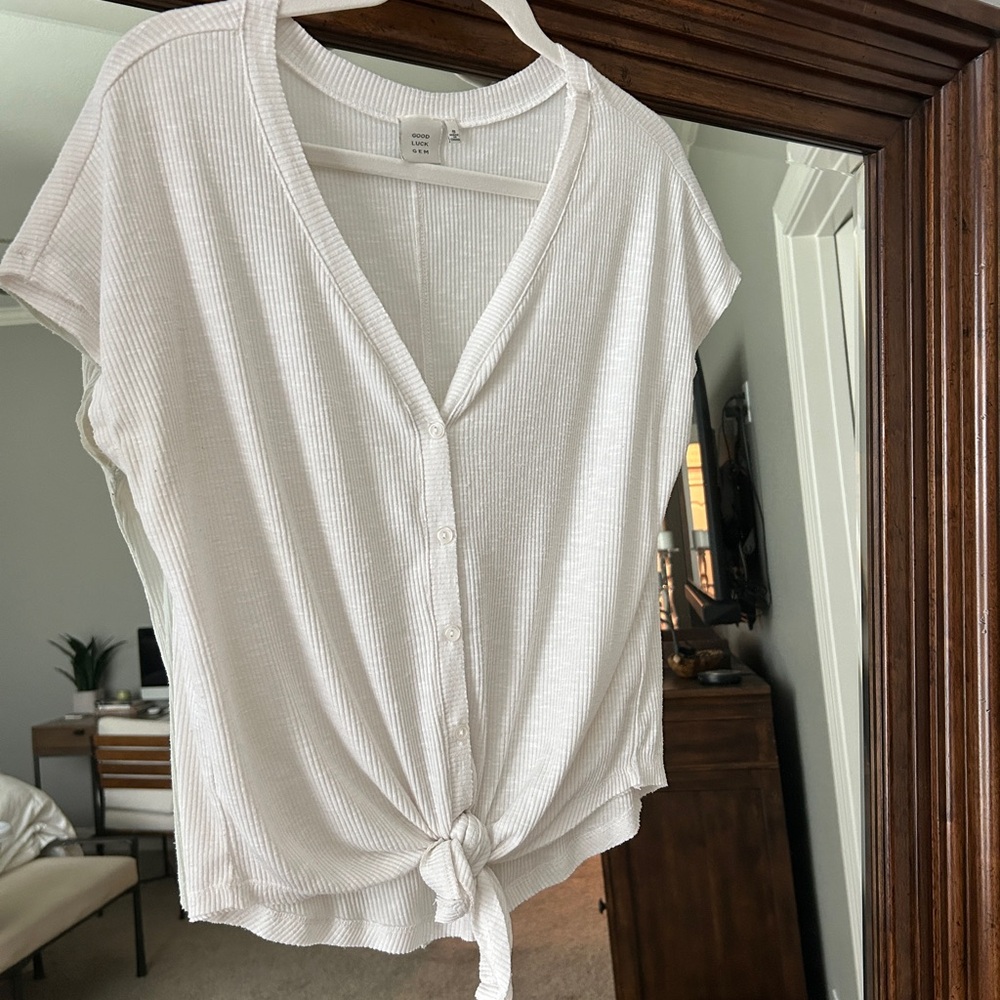 Women's White Button-Down Tie top